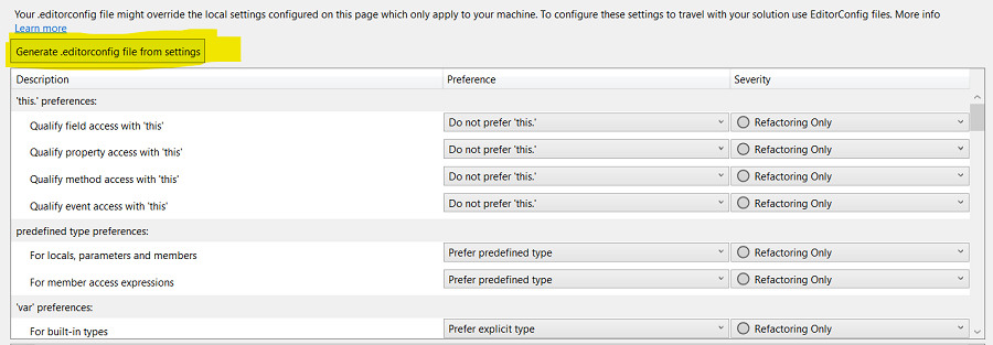 Generate .editorconfig